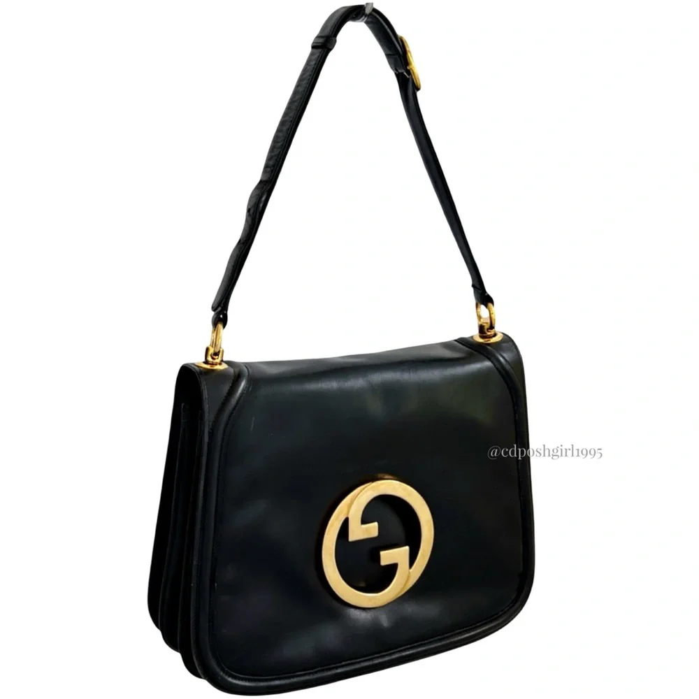 Vintage Gucci Blondie 1970s Black Leather Accordion Shoulder Bag Interlocking GG - Picture 6 of 16